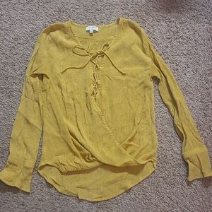 Umgee Mustard Lace-Up Blouse Size Small